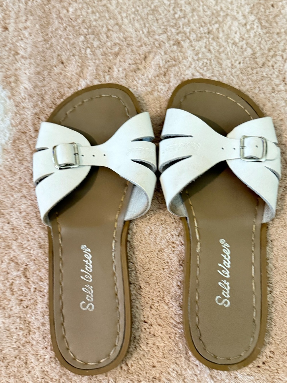 Salt Waters White Leather Slide Sandals for Kids